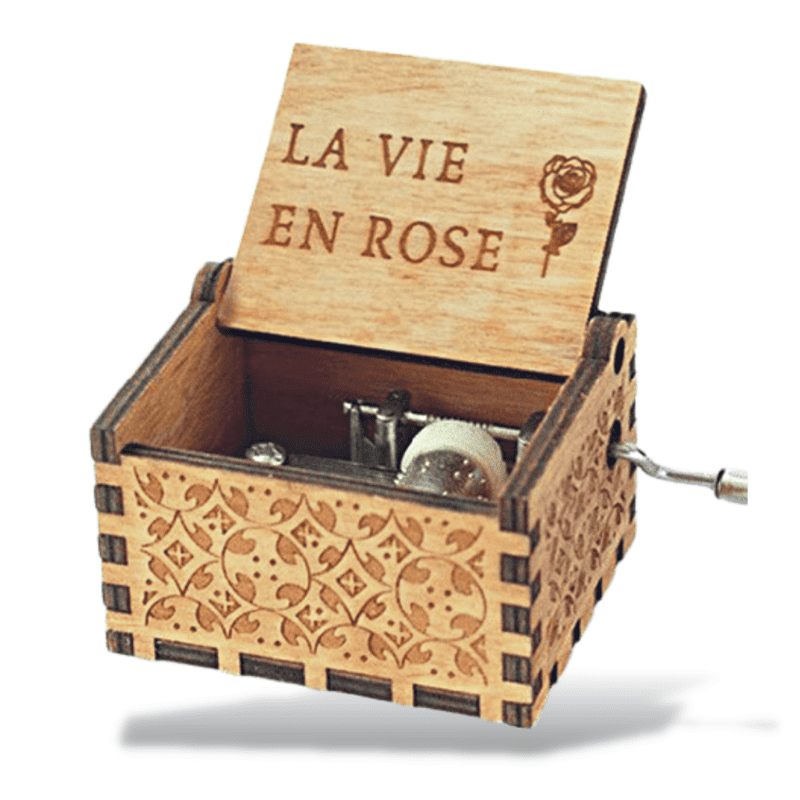 Mini Boîte à Musique En Bois Manivelle – La Vie En Rose (18 Notes) – Idéal Cadeau Romantique Noël Saint-Valentin
