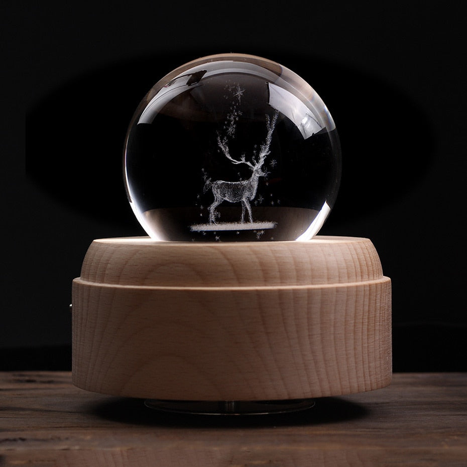 Boîte à Musique Animée Cerf Boule de Cristal