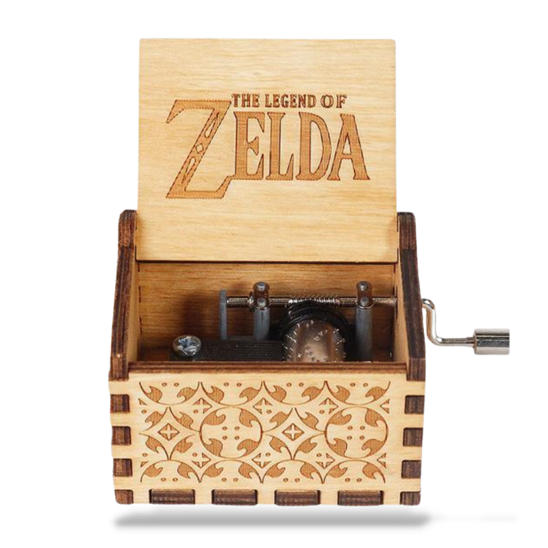 Boîte à Musique Zelda En Bois - Manivelle - Sculpture Main - 6,4x5,2x4,2cm - Cadeau Fan & Décoration Rétro